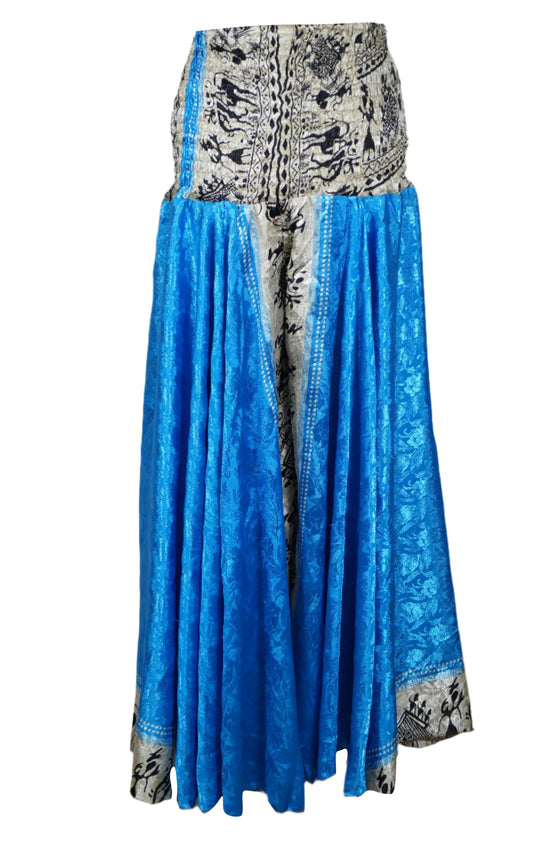 Boho Chic Handmade Wide-Leg Palazzo Pants – Flowy & Comfortable Bright Blue Pants for Women