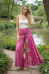 Handmade Bohemian Silk Palazzo Pants – Flowy Magenta Pink Boho Chic Pants for Women