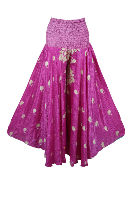 Handmade Bohemian Silk Palazzo Pants – Flowy Magenta Pink Boho Chic Pants for Women