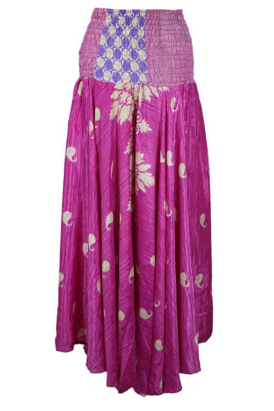 Handmade Bohemian Silk Palazzo Pants – Flowy Magenta Pink Boho Chic Pants for Women