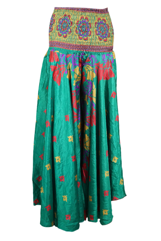 Boho Hippie Forest Green Floral Palazzo Pants – Breezy Flowy Pants for Spring & Summer