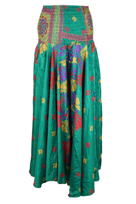 Boho Hippie Forest Green Floral Palazzo Pants – Breezy Flowy Pants for Spring & Summer