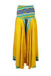 Women's Gold Yellow Flowy Divided Skirt Pants – Handmade Flared Beach Palazzo Trousers
