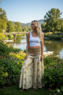  Women's Tofu White Flared Leg Pants – Handmade Flowing Divided Skirt Trousers