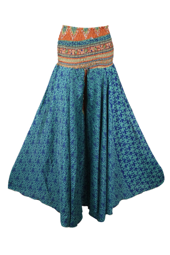 Women's Glacier Blue Boho Wide Leg Pants – Handmade Floral Flowy Palazzo Trousers  SM