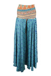 Women's Glacier Blue Boho Wide Leg Pants – Handmade Floral Flowy Palazzo Trousers  SM