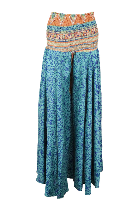 Women's Glacier Blue Boho Wide Leg Pants – Handmade Floral Flowy Palazzo Trousers  SM