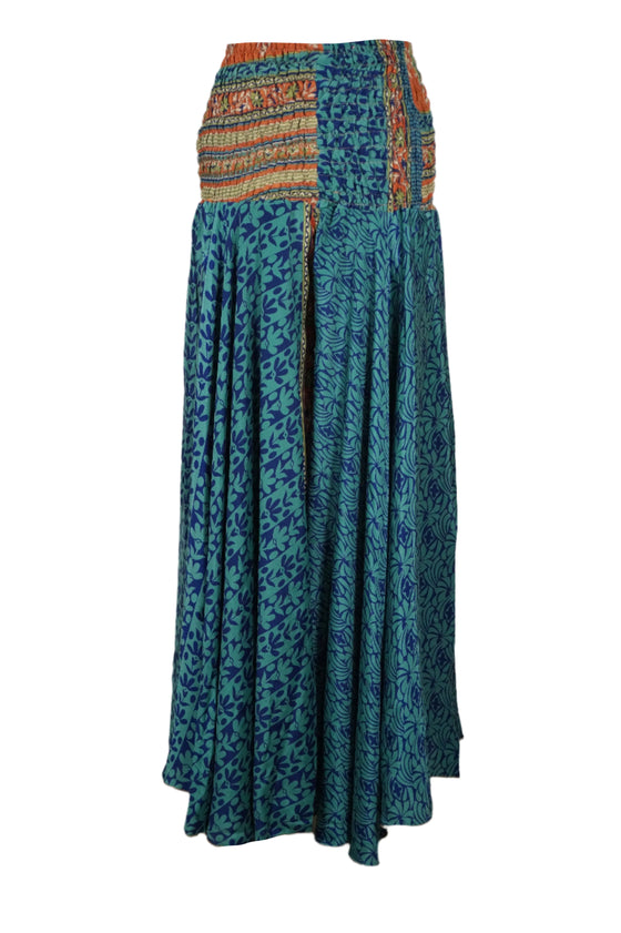 Women's Glacier Blue Boho Wide Leg Pants – Handmade Floral Flowy Palazzo Trousers  SM