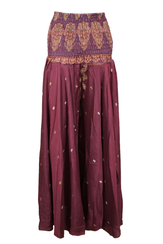 Women’s Purplish Floral Boho Palazzo Pants – Handmade Relaxed Flowy Wide-Leg Trousers SM
