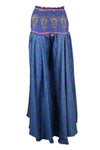 Women’s Steel Blue Boho Skirt Pants – Handmade Flowy Flared Divided Leg Pants SM