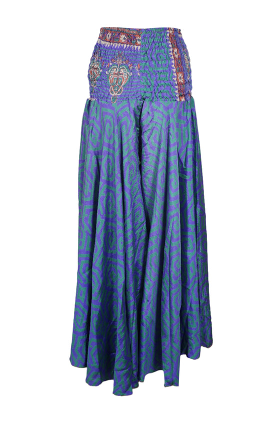 Women’s Steel Blue Boho Skirt Pants – Handmade Flowy Flared Divided Leg Pants SM