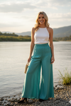 Ocean Blue Boho Skirt Pants – Handmade Flowy Flared Beachwear for Women SM