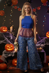 Women’s Steel Blue Boho Wide-Leg Pants – Handmade Flared Palazzo Pants SM