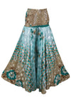 Women’s Sky Blue & Beige Boho Skirt Pants – Handmade Flowy Flared Trousers SM