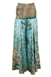 Women’s Sky Blue & Beige Boho Skirt Pants – Handmade Flowy Flared Trousers SM
