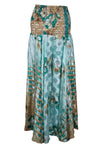 Women’s Sky Blue & Beige Boho Skirt Pants – Handmade Flowy Flared Trousers SM