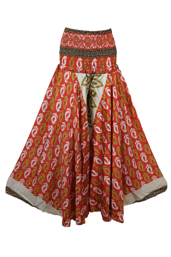 Women’s Red Boho Palazzo Pants – Handmade Flowy Wide-Leg Floral Trousers  SM