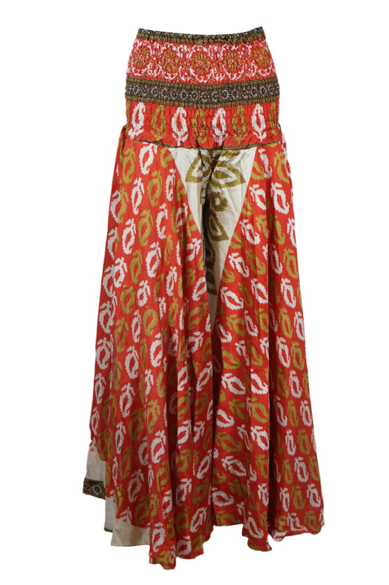 Women’s Red Boho Palazzo Pants – Handmade Flowy Wide-Leg Floral Trousers  SM