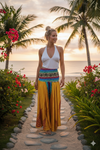 Gold Yellow Divided Skirt Pants – Handmade Flared Trousers Perfect for Beach Style SM