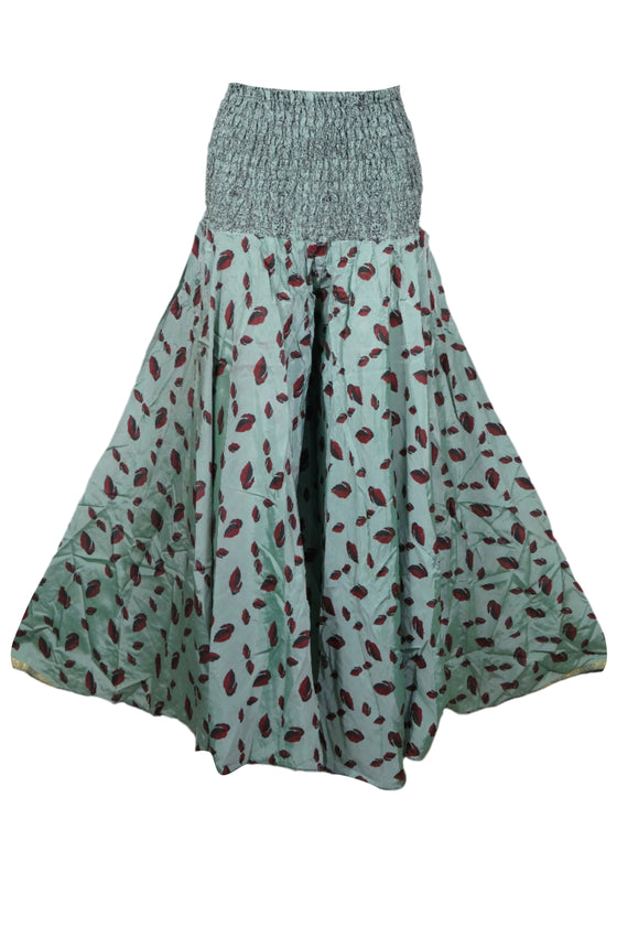 Women’s Handmade Stone Blue Boho Palazzo Pants – Flowy Wide-Leg Floral Trousers SM