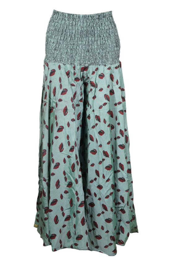 Women’s Handmade Stone Blue Boho Palazzo Pants – Flowy Wide-Leg Floral Trousers SM