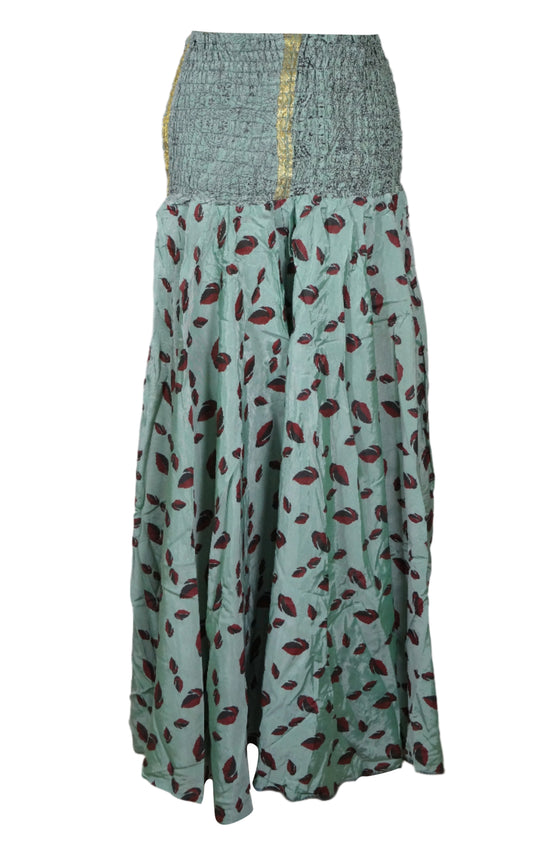 Women’s Handmade Stone Blue Boho Palazzo Pants – Flowy Wide-Leg Floral Trousers SM