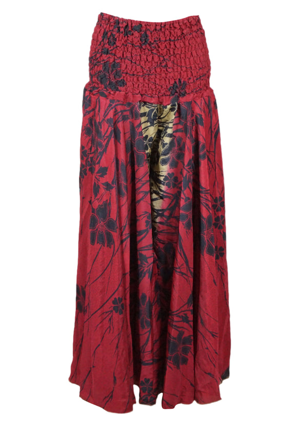  Red Boho Palazzo Pants – Handmade Flowy Wide-Leg Trousers with Floral Patterns SM