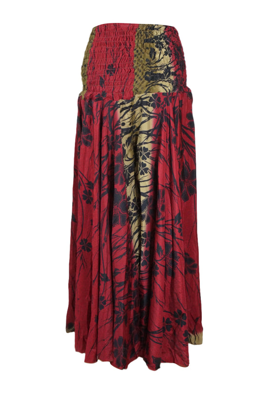  Red Boho Palazzo Pants – Handmade Flowy Wide-Leg Trousers with Floral Patterns SM