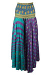 Bohemian Purple Blue Flowy Pants – Handmade Flared Palazzo with Skirt  SM