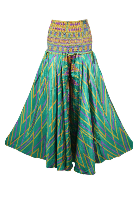 Boho Hippie Green Floral Palazzo Pants – Breezy Spring Vibes, Handmade Flowy Trousers SM
