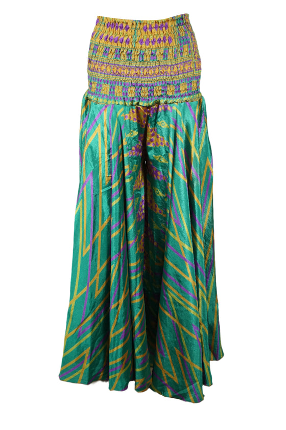 Boho Hippie Green Floral Palazzo Pants – Breezy Spring Vibes, Handmade Flowy Trousers SM