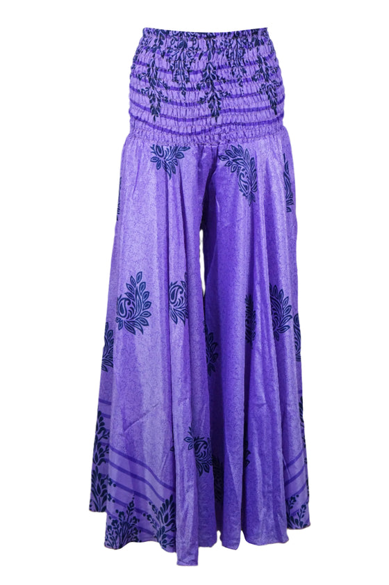 Bohemian Iris Purple Flowy Palazzo Pants – Handmade Flared Trousers with Skirt-Like  SM