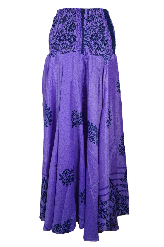 Bohemian Iris Purple Flowy Palazzo Pants – Handmade Flared Trousers with Skirt-Like  SM
