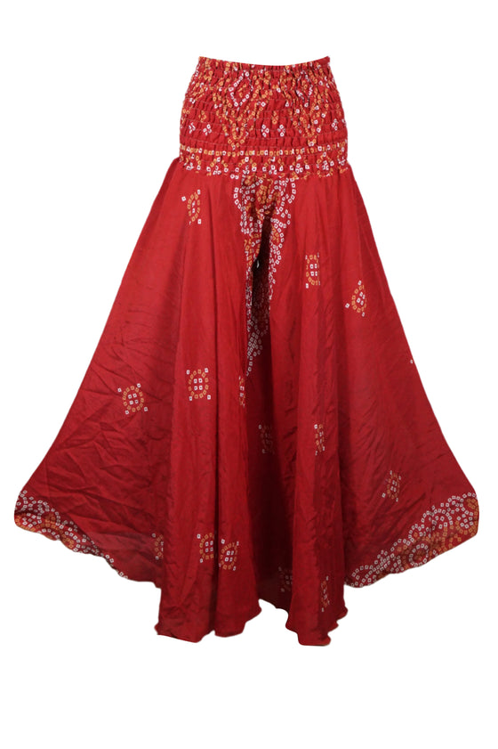 Rose Red Boho Palazzo Pants – Handmade Flowy Wide-Leg Trousers with Vibrant Floral Print  SM