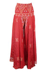 Rose Red Boho Palazzo Pants – Handmade Flowy Wide-Leg Trousers with Vibrant Floral Print  SM