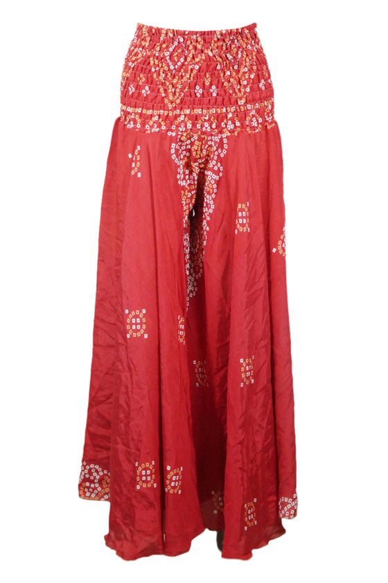 Rose Red Boho Palazzo Pants – Handmade Flowy Wide-Leg Trousers with Vibrant Floral Print  SM