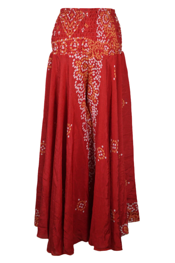 Rose Red Boho Palazzo Pants – Handmade Flowy Wide-Leg Trousers with Vibrant Floral Print  SM
