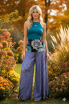 Deep Purple Boho Palazzo Pants – Handmade Wide-Leg Trousers with Floral Elegance SM