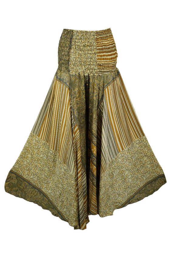 Women’s Handmade Bohemian Olive Green Wide-Leg Pants – Flowy Skirt-Style Trousers  SM