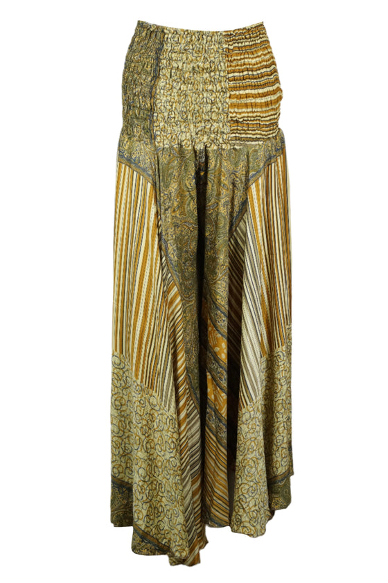 Women’s Handmade Bohemian Olive Green Wide-Leg Pants – Flowy Skirt-Style Trousers  SM