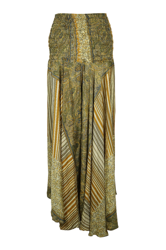 Women’s Handmade Bohemian Olive Green Wide-Leg Pants – Flowy Skirt-Style Trousers  SM