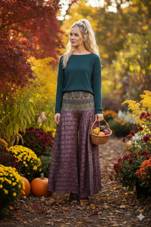  Handmade Bohemian Deep Maroon Wide-Leg Pants – Flowy & Elegant Summer Style SM