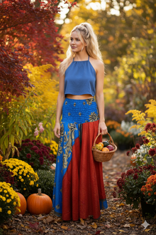  Blue & Red Boho Palazzo Pants – Flowy Wide-Leg Floral Print Trousers SM