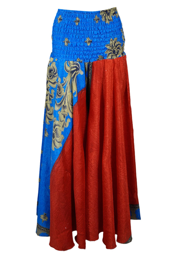 Blue & Red Boho Palazzo Pants – Flowy Wide-Leg Floral Print Trousers SM