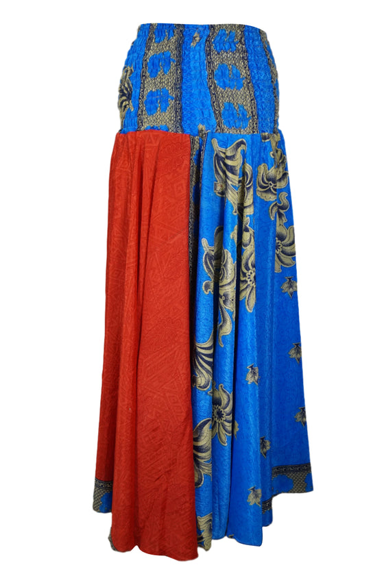 Blue & Red Boho Palazzo Pants – Flowy Wide-Leg Floral Print Trousers SM
