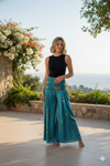Bright Blue Boho Floral Flare Pants – Handmade Flowing Split Skirt Trousers for Women SM