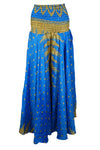 Bright Blue Boho Floral Flare Pants – Handmade Flowing Split Skirt Trousers for Women SM