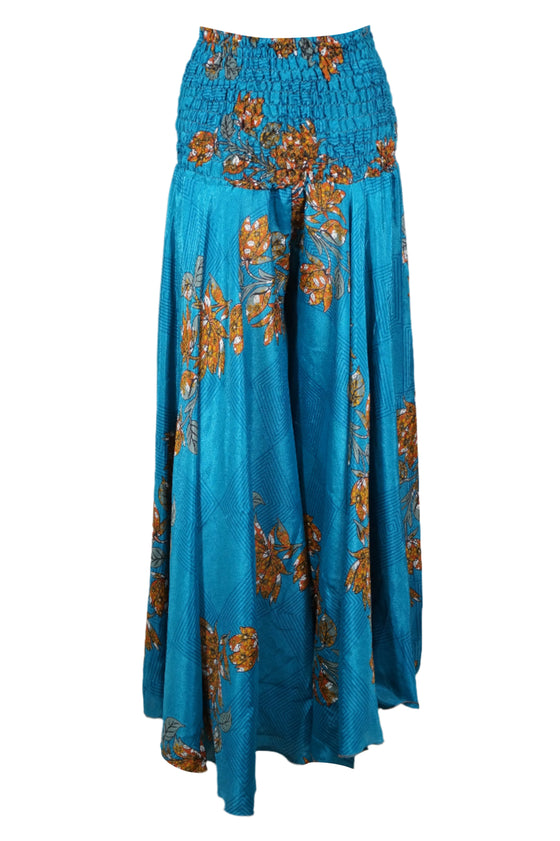 Royal Blue Boho Palazzo Pants – Handmade Flowy Wide-Leg Trousers for Women SM