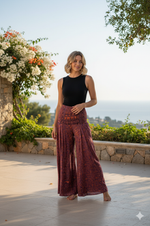  Bohemian Red Wide-Leg Pants – Handmade Flowy Pants for Women, Chic & Comfortable SM