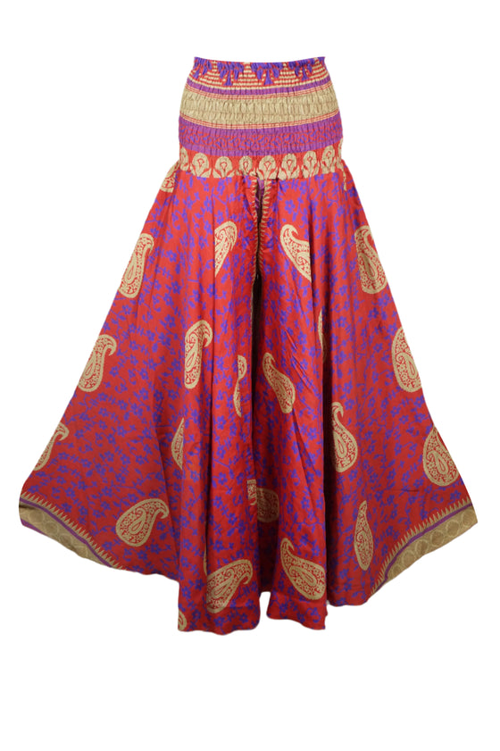 Crimson Red Boho Palazzo Pants – Flowy Wide-Leg Floral Trousers for Women SM